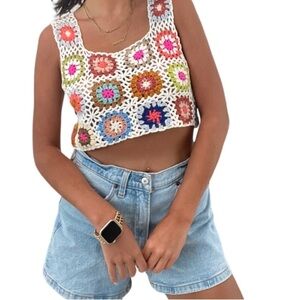 70s Inspired Granny Square Crochet Summer Crop Top Sz M Forever 21